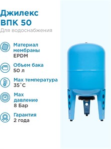 {{photo.Alt || photo.Description || 'Гидроаккумулятор для водоснабжения 50л Джилекс ВПк 50 синий, вертикальный'}}